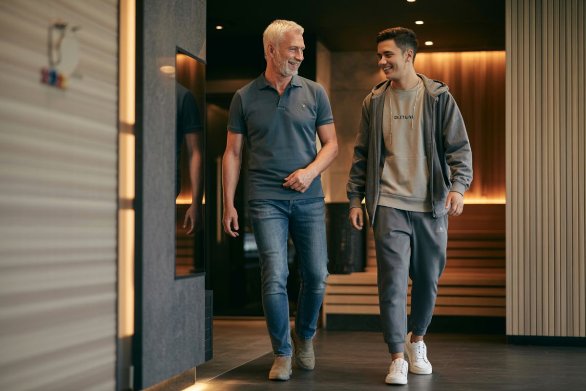 Mature man in a warm sauna-style environment representing Empire Cinema Club Huddersfield